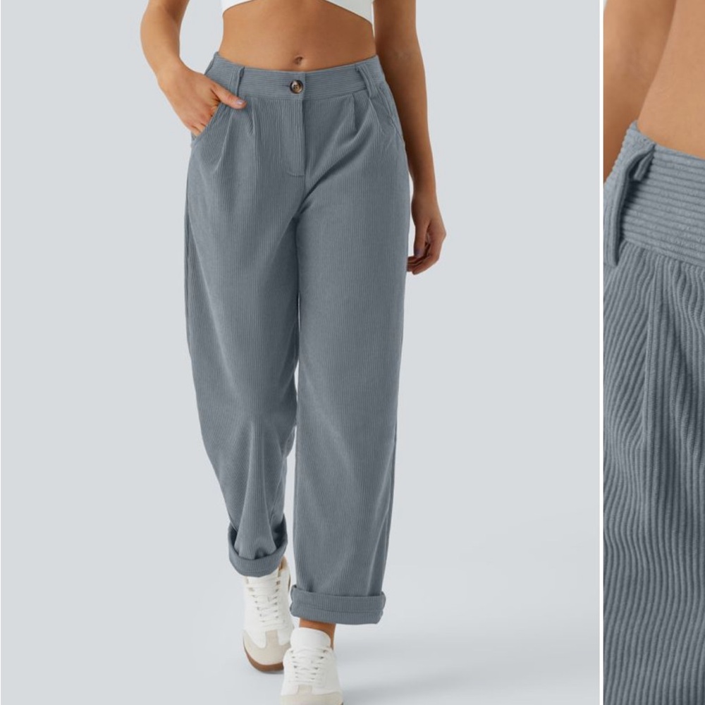 NWT Halara Mid Rise Zipper Pocket Corduroy Casual Pants Cloud Gray Blue Size L - Picture 5 of 7